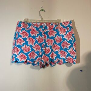 Crown & Ivy shorts‎ Coral Print Women's size 14 Blue and Orange  scallop bottom